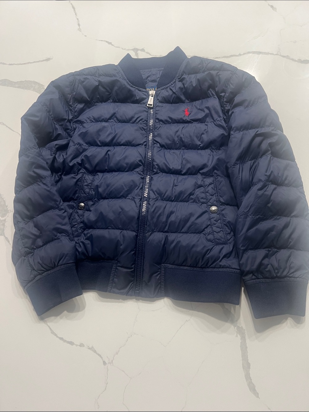 Ralph Lauren Navy Quilted Puffer Jacket with Red Logo